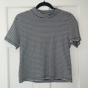 Lazy Oaf striped black and white mock neck tee